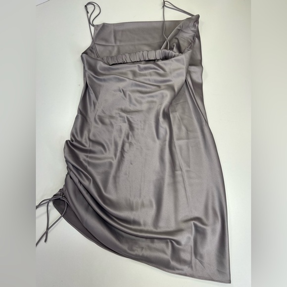 Topshop Tall Ruched Side Strappy Satin Mini Dress Silver Gray New With Tags 10 - Picture 8 of 12